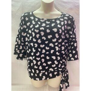 Michael Michael Kors Women's Lg Black & White Heart  Boho Bell Sleeved Top